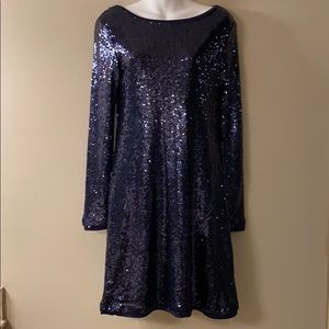 CUPIO Long Sleeve Sequin Navy Blue Dress